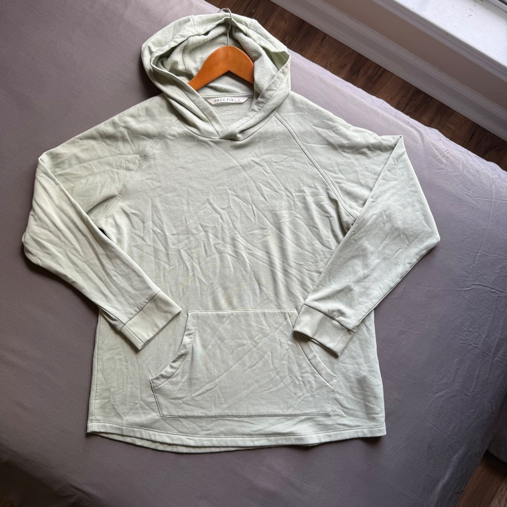 Free Fly Womens Bamboo Lightweight Fleece Hoodie Sage Green Large Cozy Fall